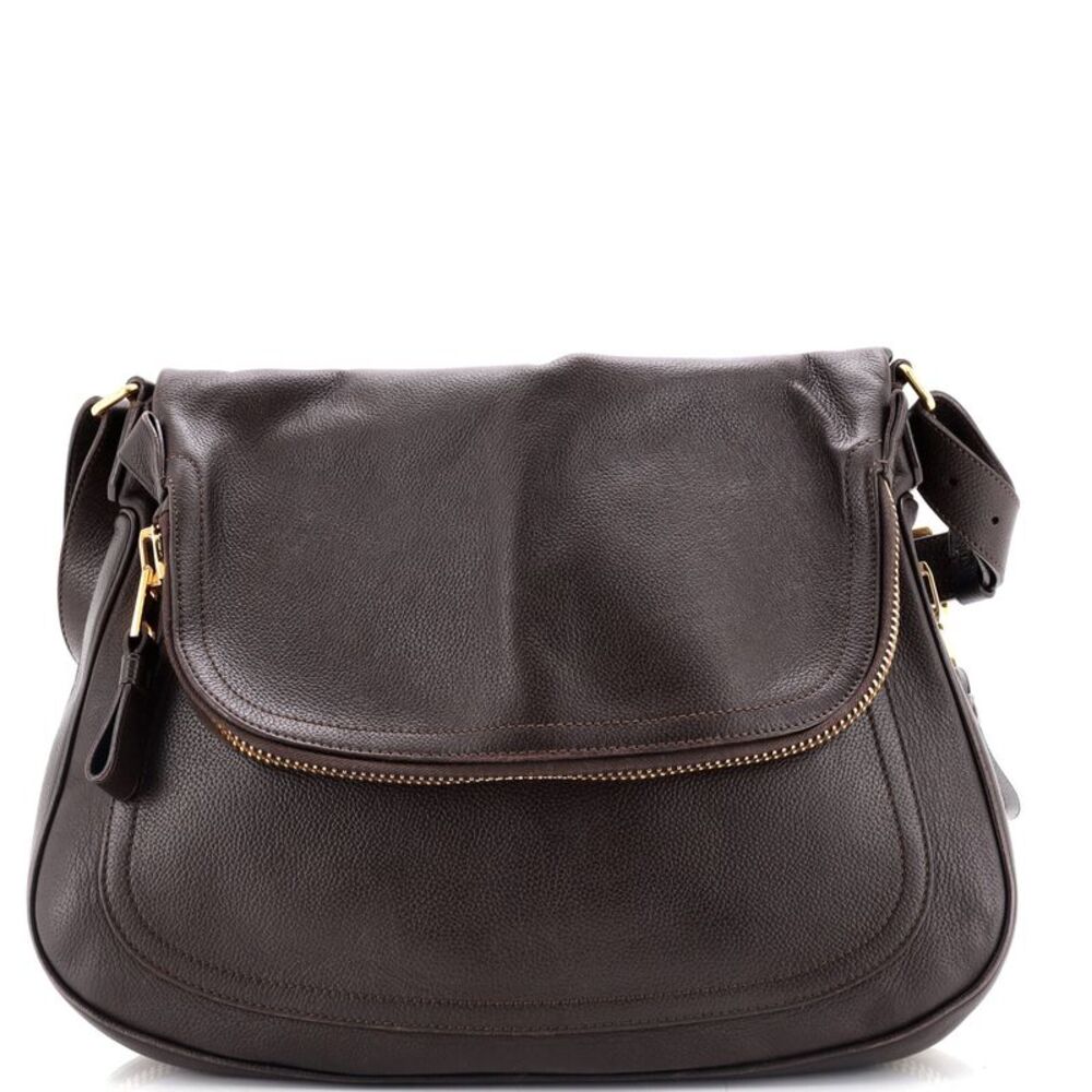 Tom Ford Jennifer Crossbody Bag Leather Large Brown pebbled leather
